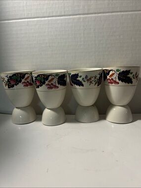 Cream Ceramic Egg Cups with Floral Banding - Set of 4